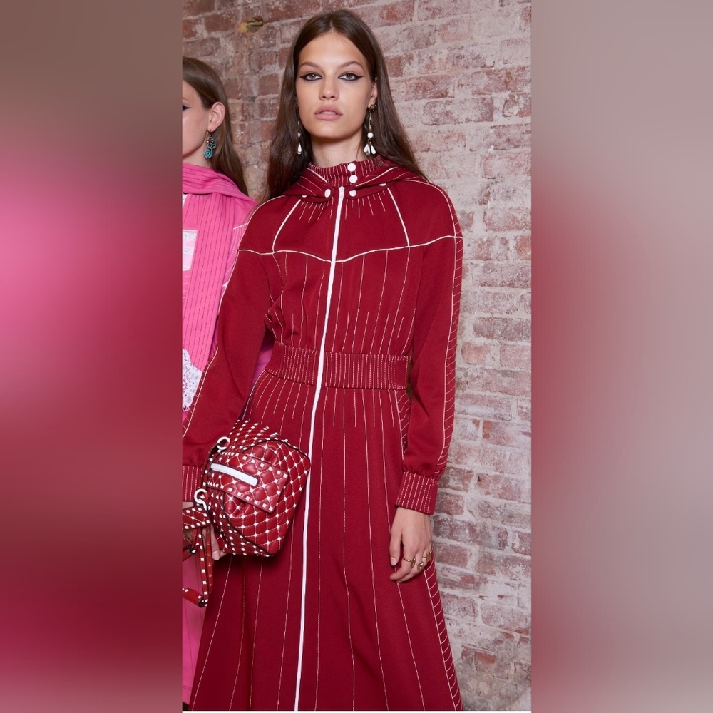 Valentino Red With White Stitching Jersey Hooded Midi Dress, Size 4, NWT - Picture 14 of 15
